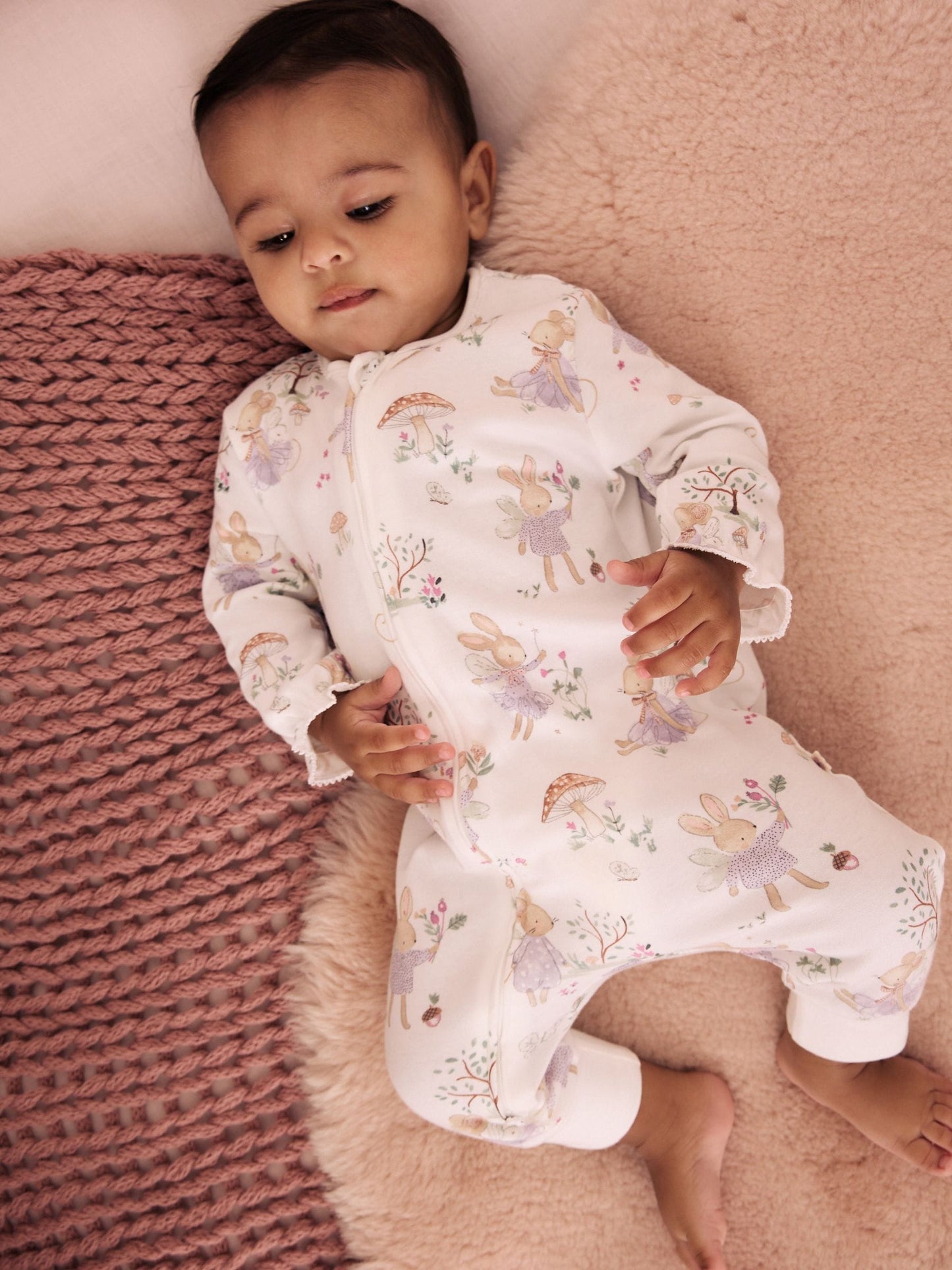 Lilac/Sage Fairy Mouse Two Way Zip Baby Sleepsuits 4 Pack (0mths-3yrs) image 2