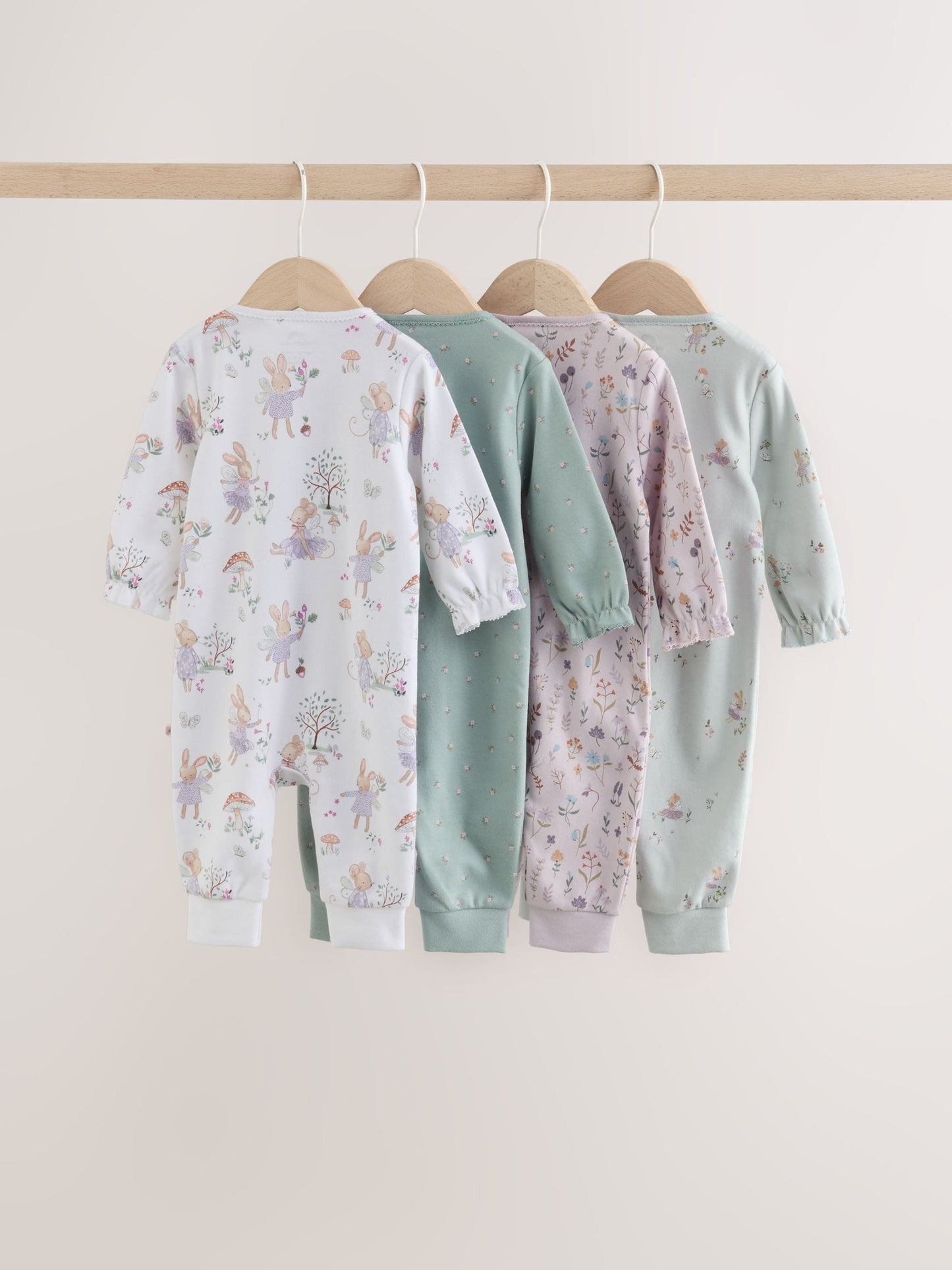 Lilac/Sage Fairy Mouse Two Way Zip Baby Sleepsuits 4 Pack (0mths-3yrs) image 6