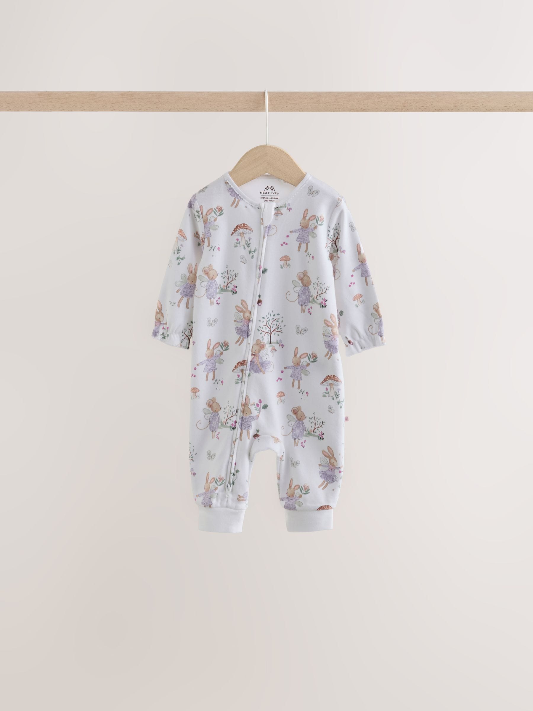 Lilac/Sage Fairy Mouse Two Way Zip Baby Sleepsuits 4 Pack (0mths-3yrs) image 7
