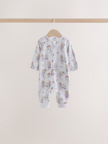 Lilac/Sage Fairy Mouse Two Way Zip Baby Sleepsuits 4 Pack (0mths-3yrs) image 7