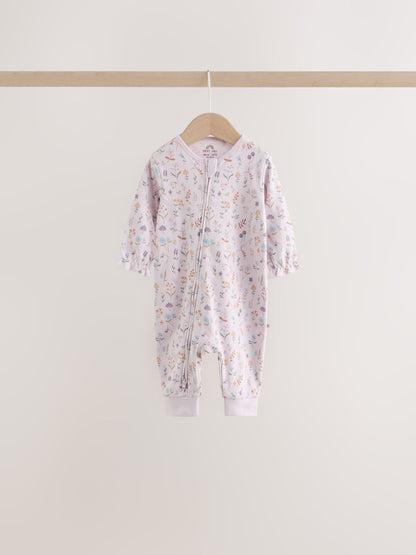 Lilac/Sage Fairy Mouse Two Way Zip Baby Sleepsuits 4 Pack (0mths-3yrs) image 9