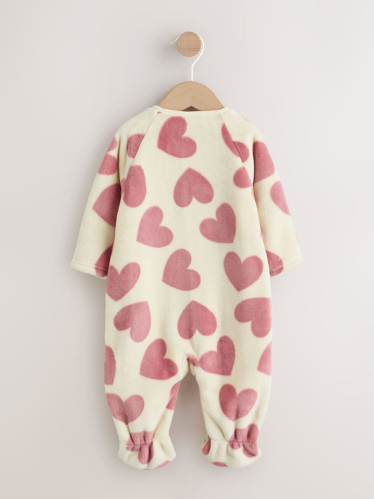 Ecru/Pink Heart Two Way Zip Fleece Sleepsuit image 4
