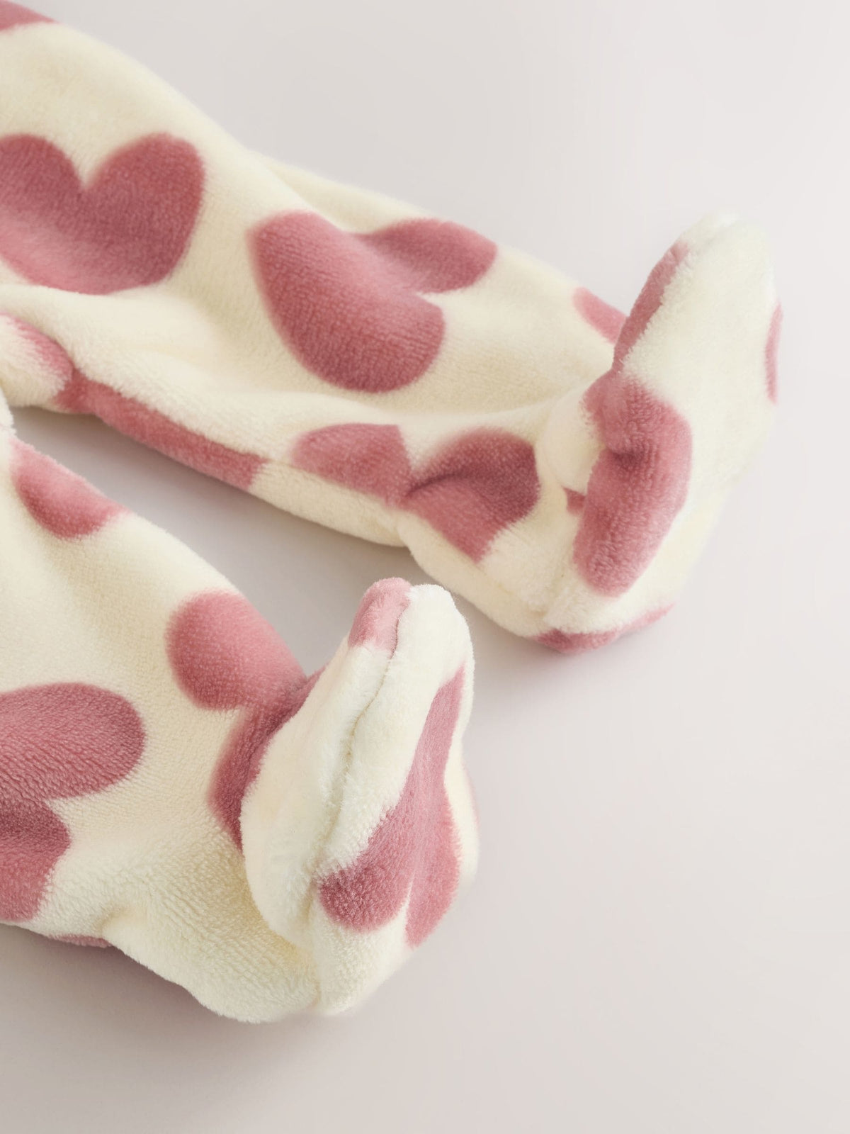 Ecru/Pink Heart Two Way Zip Fleece Sleepsuit image 8