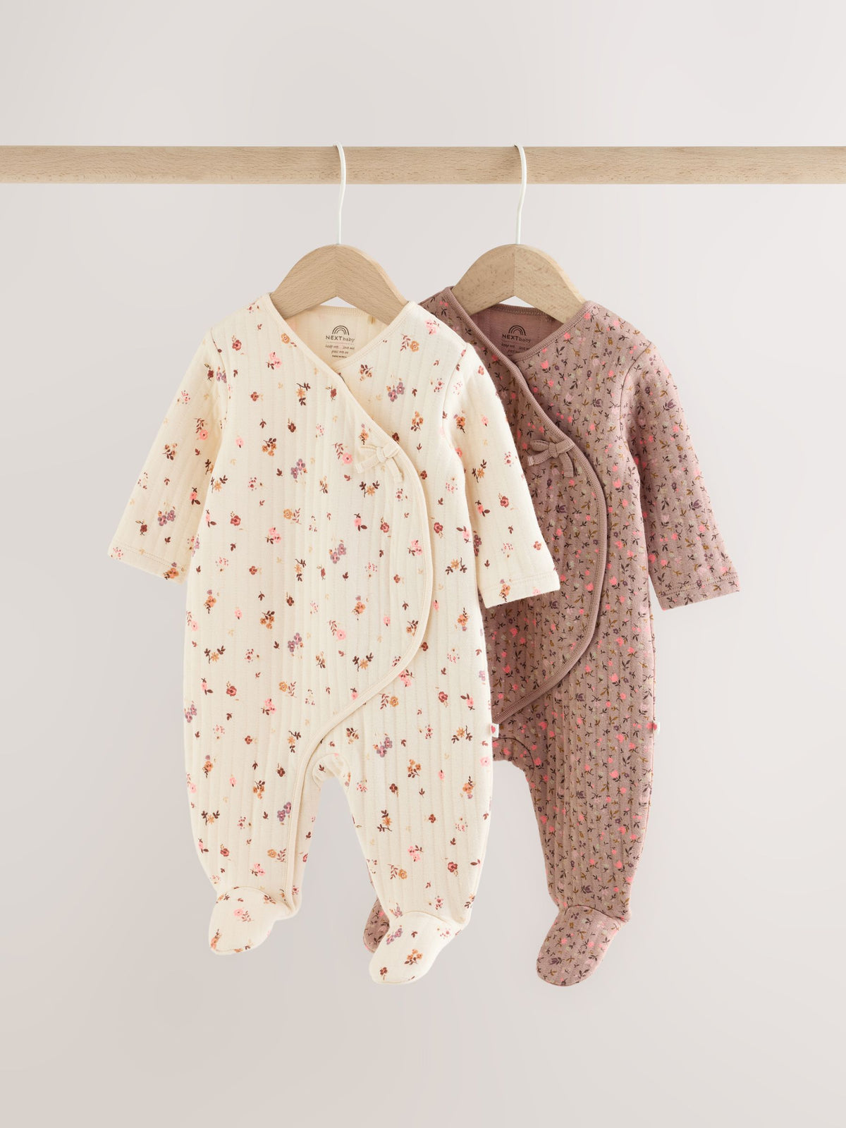 Dsiney Kidz - Brown Ditsy Floral Quilted Wrap Baby Sleepsuits 2 Pack image 1