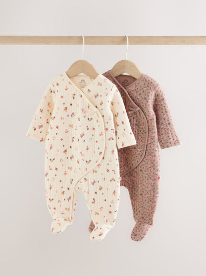 Dsiney Kidz - Brown Ditsy Floral Quilted Wrap Baby Sleepsuits 2 Pack image 1