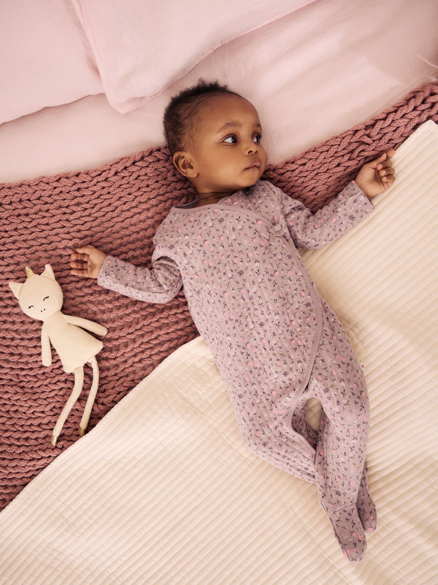 Dsiney Kidz - Brown Ditsy Floral Quilted Wrap Baby Sleepsuits 2 Pack image 2