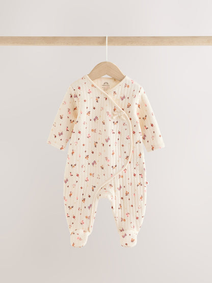 Dsiney Kidz - Brown Ditsy Floral Quilted Wrap Baby Sleepsuits 2 Pack image 7