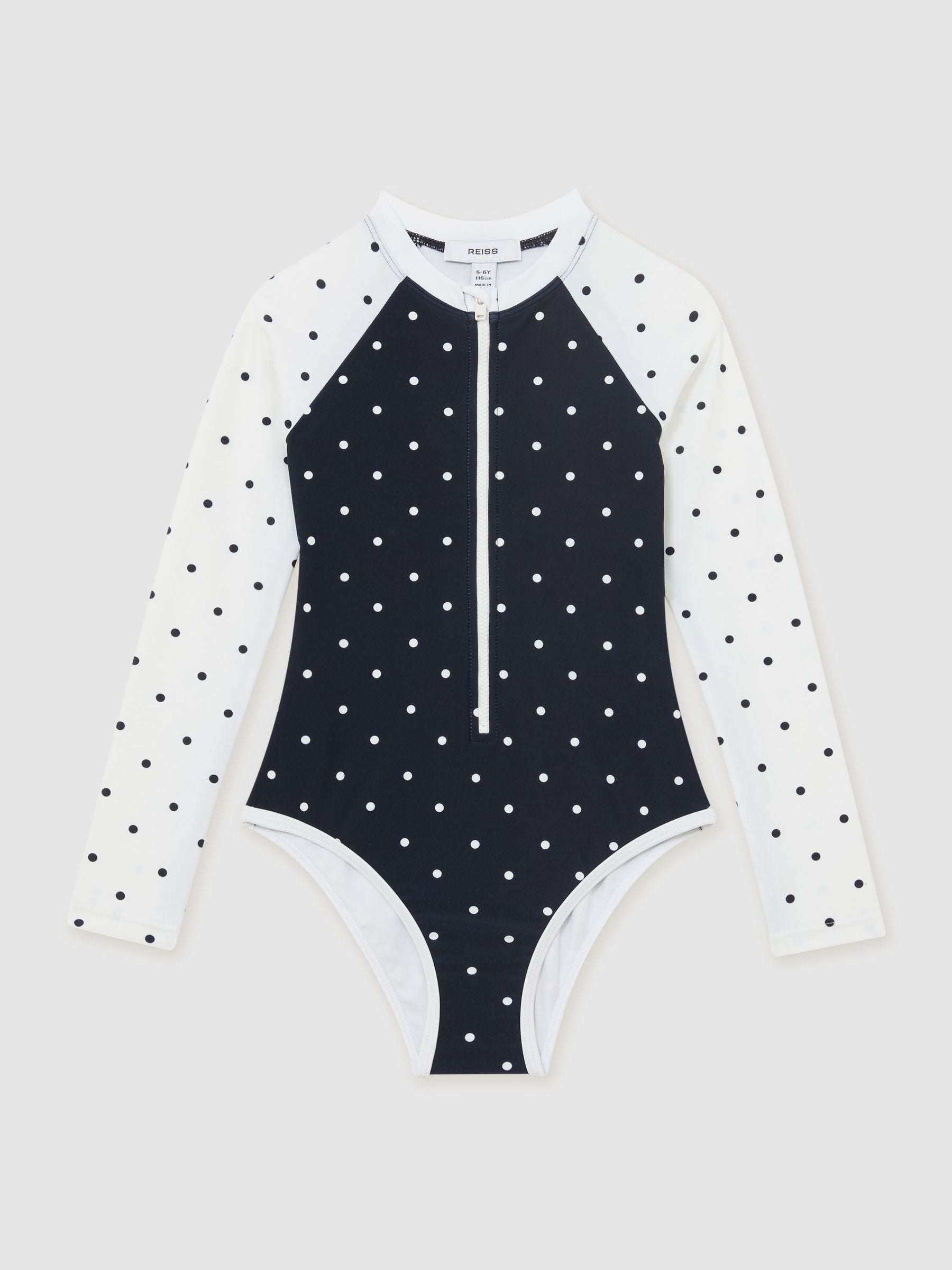 Reiss Navy/Ivory Sally 9-13 yrs Polka-Dot Long-Sleeve Swimsuit image 2