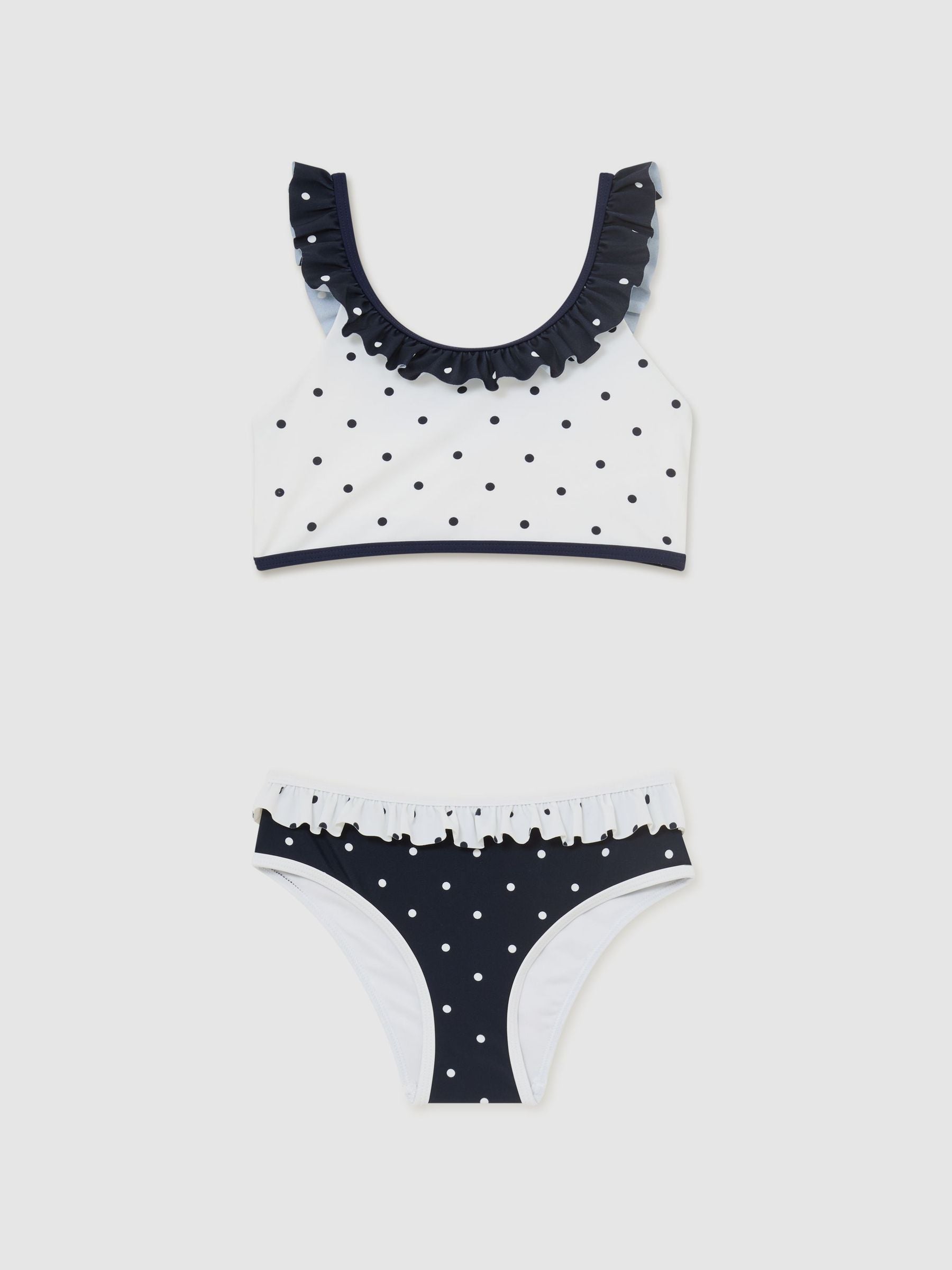 Reiss Navy/Ivory Zaria 3-9 yrs Printed Ruffle Bikini Set image 1