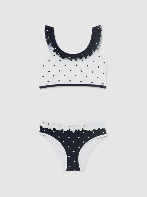 Reiss Navy/Ivory Zaria 3-9 yrs Printed Ruffle Bikini Set image 1