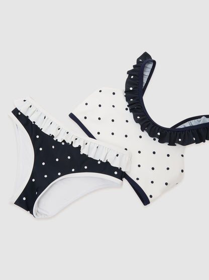 Reiss Navy/Ivory Zaria 3-9 yrs Printed Ruffle Bikini Set image 3