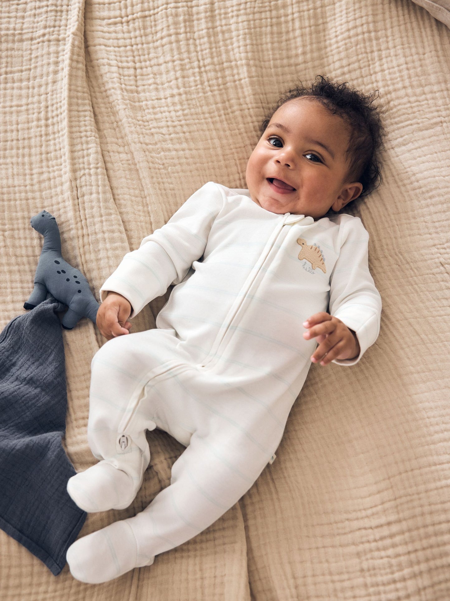 Neutral Dinosaur Two Way Zip Baby Sleepsuits 3 Pack (0-2yrs) image 2