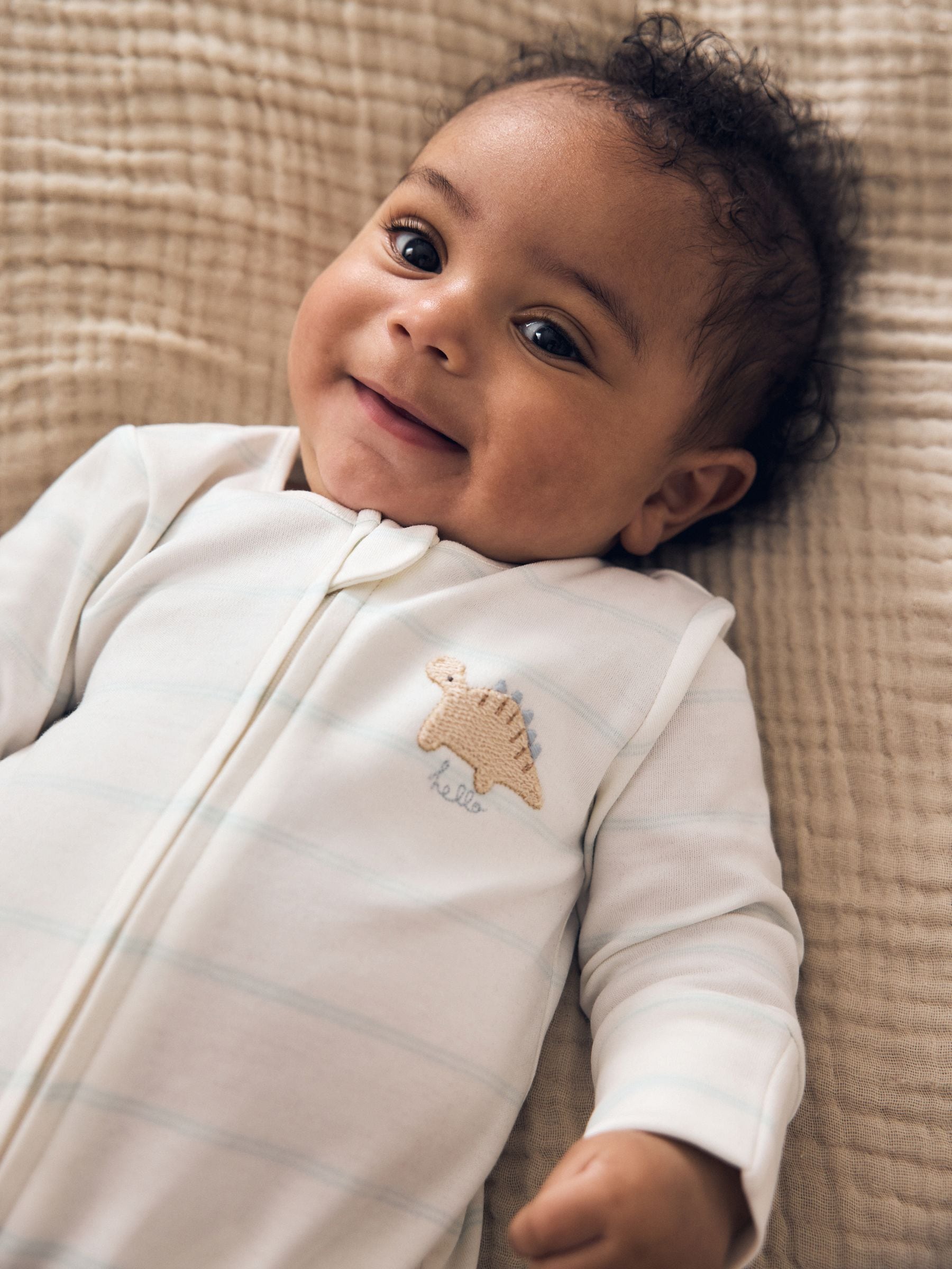 Neutral Dinosaur Two Way Zip Baby Sleepsuits 3 Pack (0-2yrs) image 3