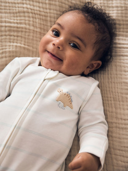 Neutral Dinosaur Two Way Zip Baby Sleepsuits 3 Pack (0-2yrs) image 3