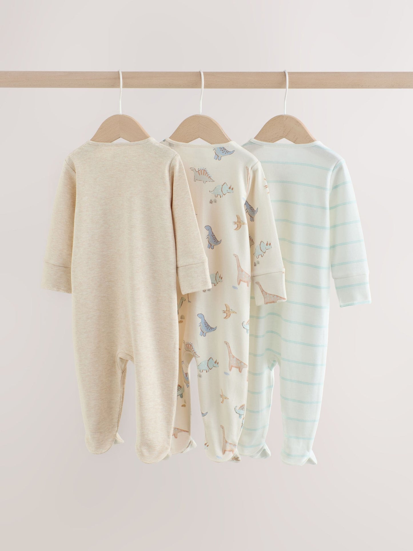 Neutral Dinosaur Two Way Zip Baby Sleepsuits 3 Pack (0-2yrs) image 4