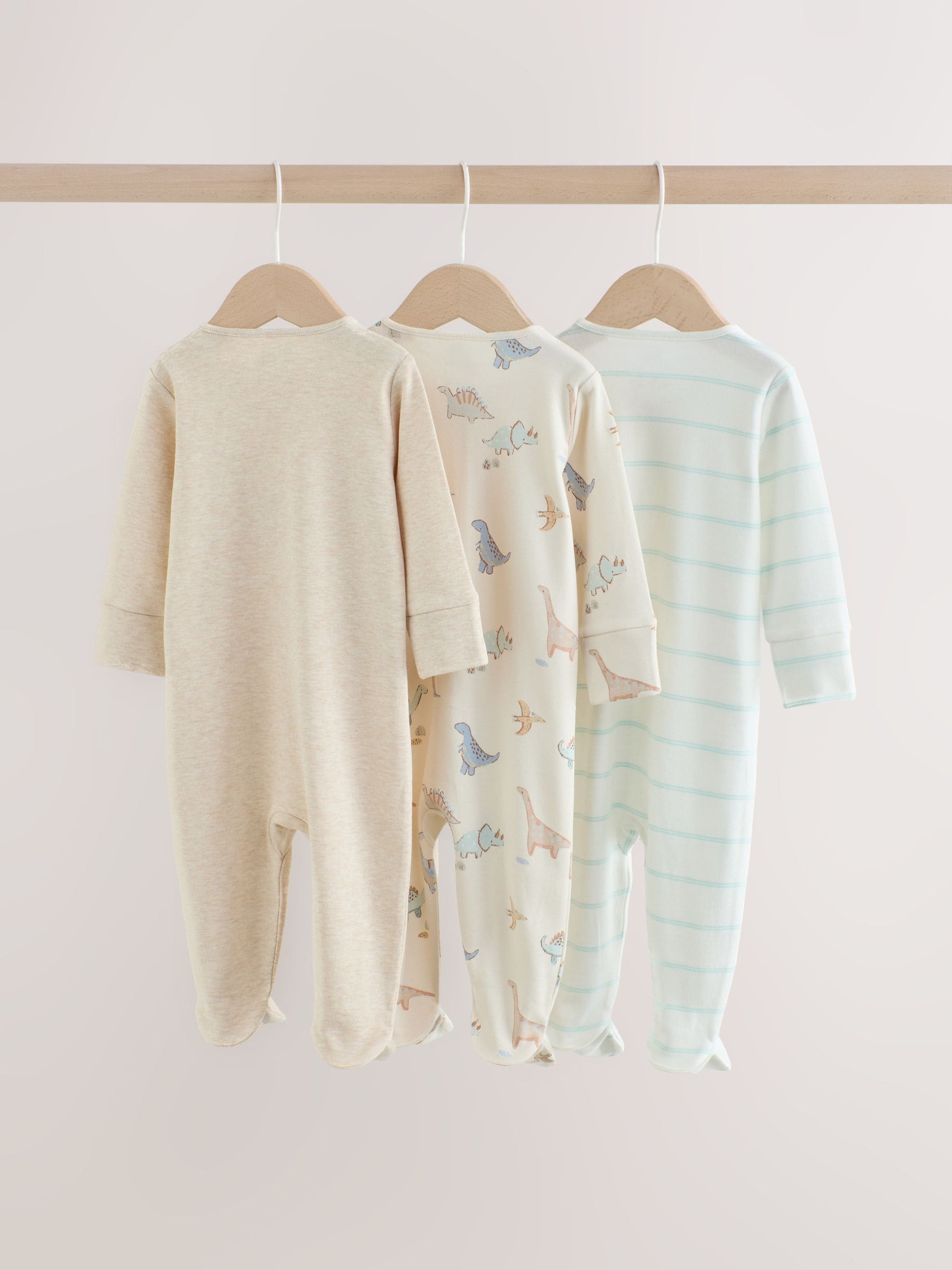 Neutral Dinosaur Two Way Zip Baby Sleepsuits 3 Pack (0-2yrs) image 4