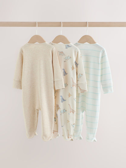 Neutral Dinosaur Two Way Zip Baby Sleepsuits 3 Pack (0-2yrs) image 4