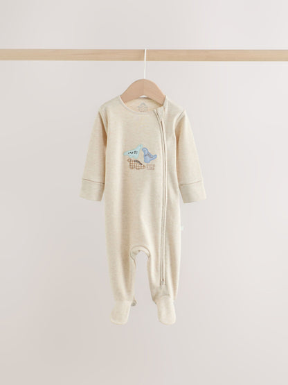 Neutral Dinosaur Two Way Zip Baby Sleepsuits 3 Pack (0-2yrs) image 6