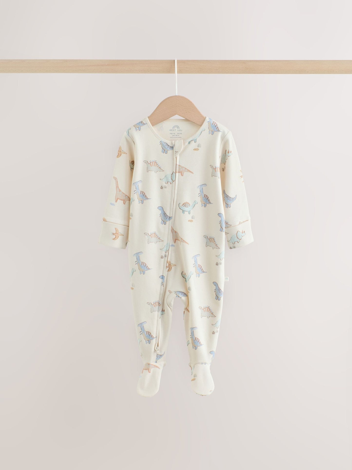 Neutral Dinosaur Two Way Zip Baby Sleepsuits 3 Pack (0-2yrs) image 7