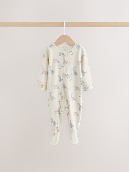 Neutral Dinosaur Two Way Zip Baby Sleepsuits 3 Pack (0-2yrs) image 7