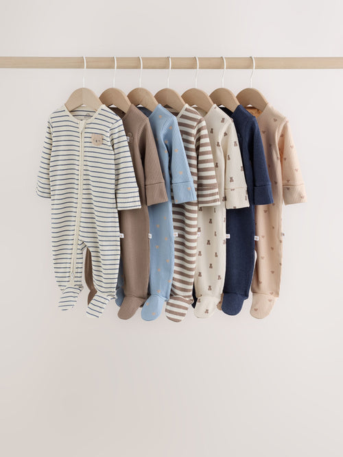 Neutral/Brown Bear Two Way Zip Baby Sleepsuits 7 Pack (0mths-2yrs) image 1
