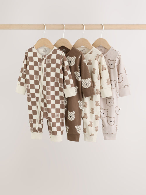 Brown Two Way Zip Baby Sleepsuits 4 Pack (0mths-3yrs) image 1