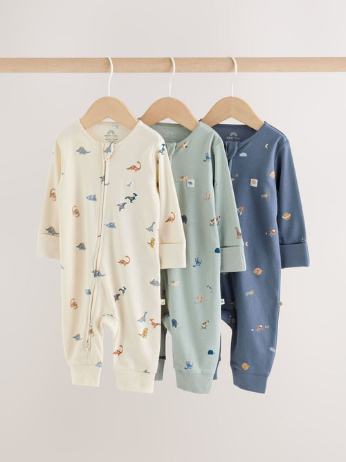 Blue 3 Pack Two Way Zip Baby Sleepsuits 3 Pack (0mths-3yrs) image 1