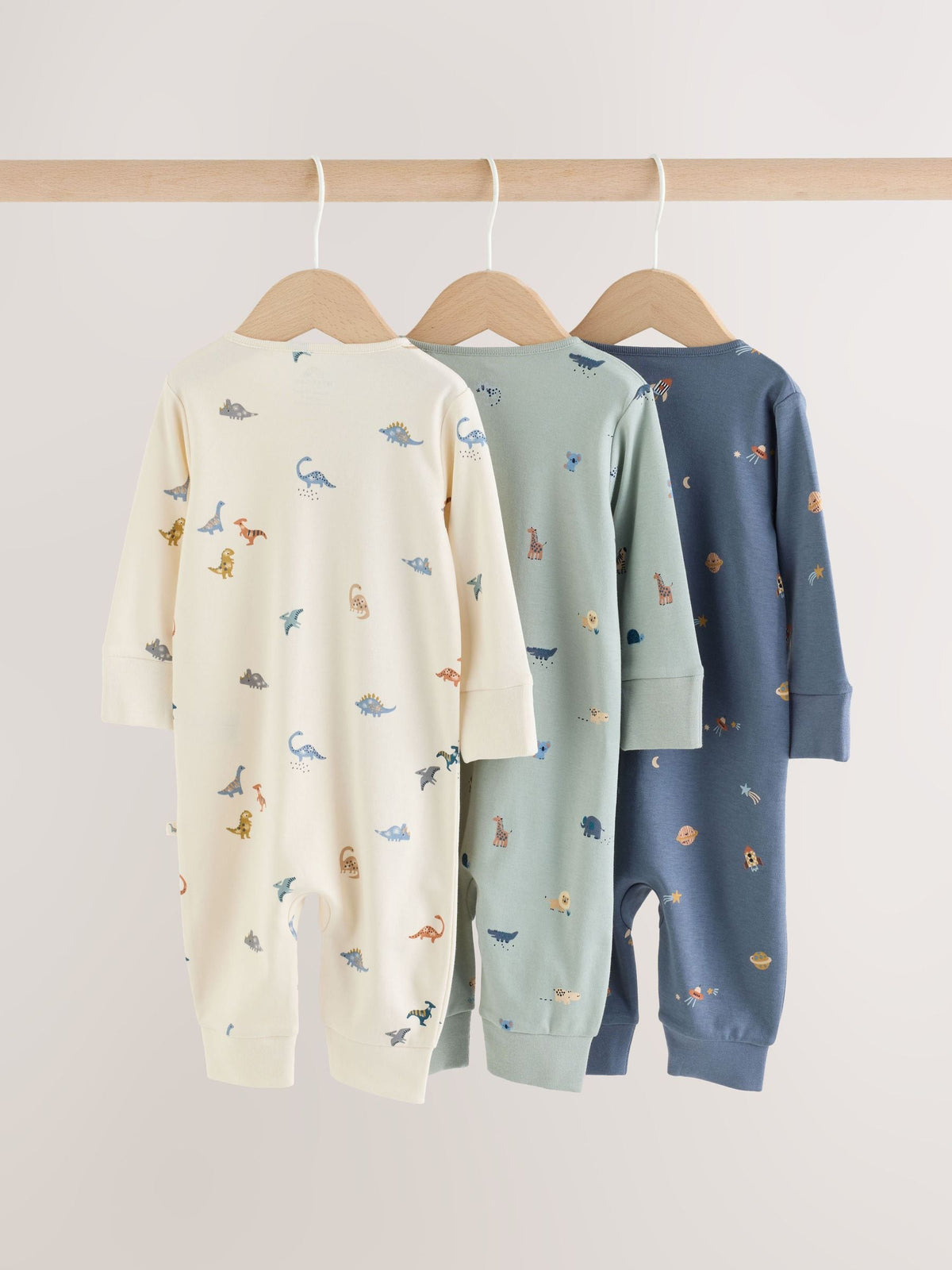 Blue 3 Pack Two Way Zip Baby Sleepsuits 3 Pack (0mths-3yrs) image 4