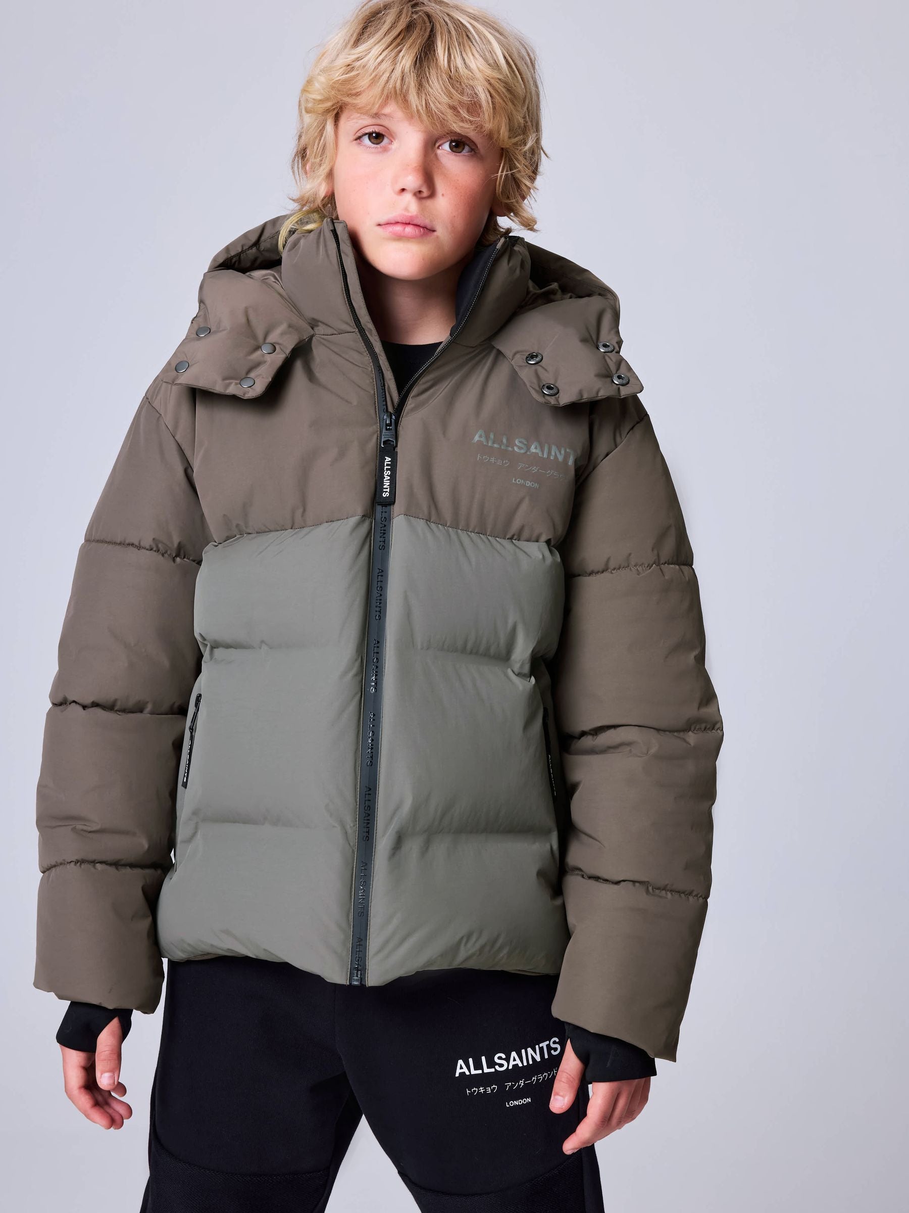 Dsiney Kidz - smALLSAINTS Khaki Green Underground Short Padded Coat image 1