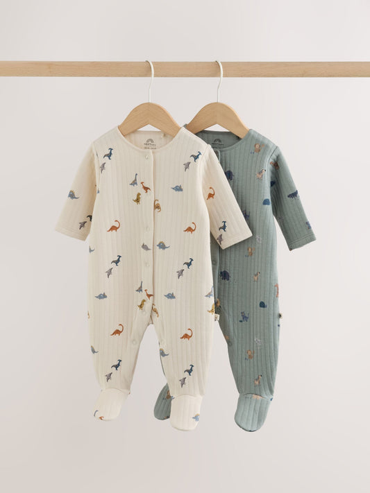 Blue/Neutral Dinosaur Quilted Sleepsuits 2 Pack - image 1