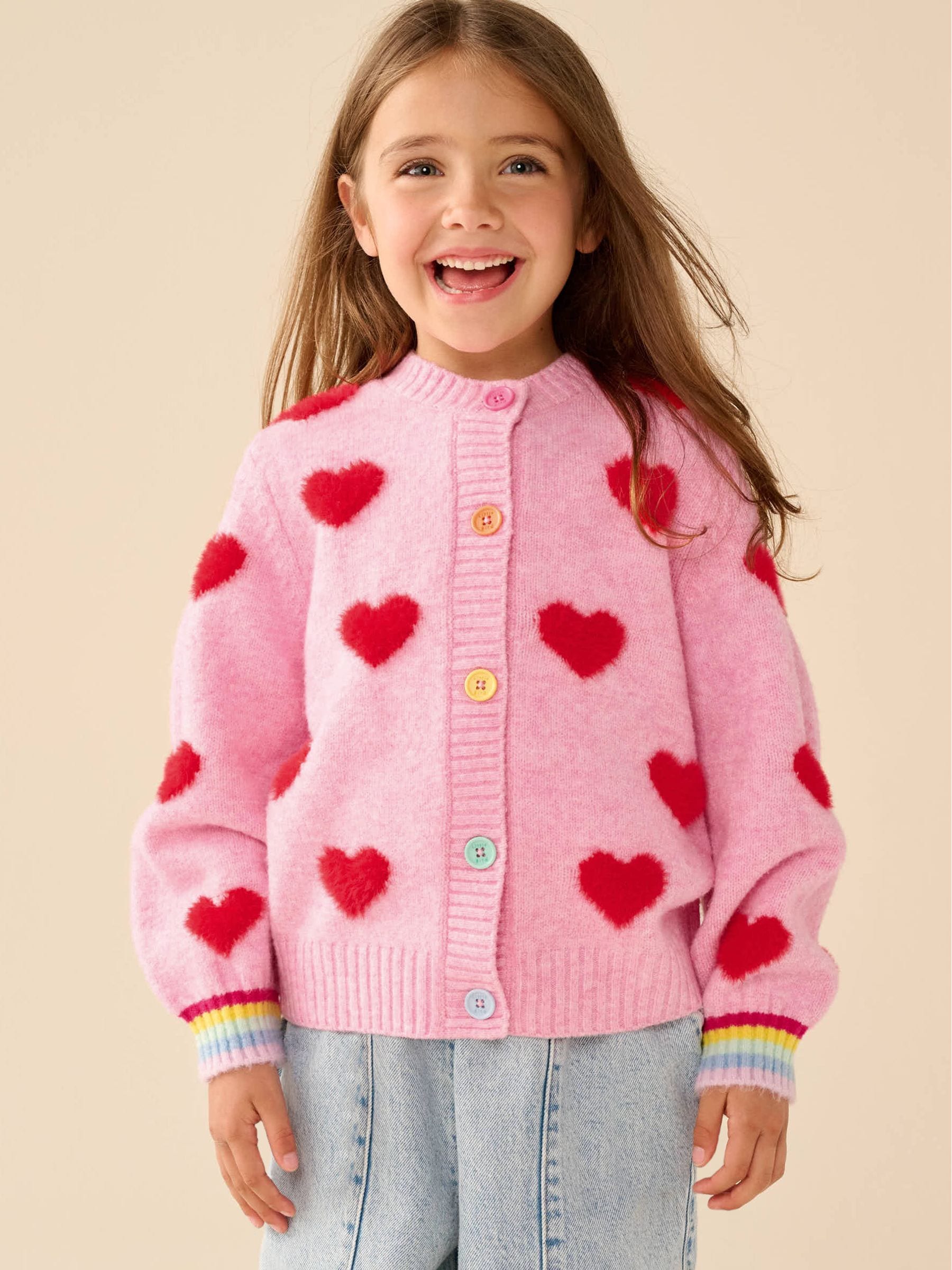 Dsiney Kidz - Little Bird by Jools Oliver Pink & Red Fluffy Heart Cardigan image 1
