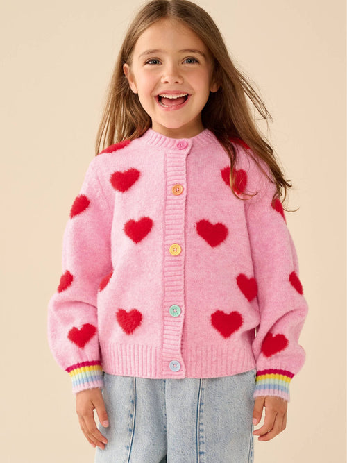Dsiney Kidz - Little Bird by Jools Oliver Pink & Red Fluffy Heart Cardigan image 1