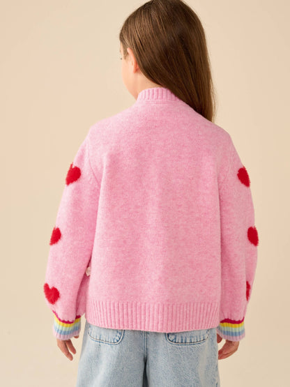 Dsiney Kidz - Little Bird by Jools Oliver Pink & Red Fluffy Heart Cardigan image 2
