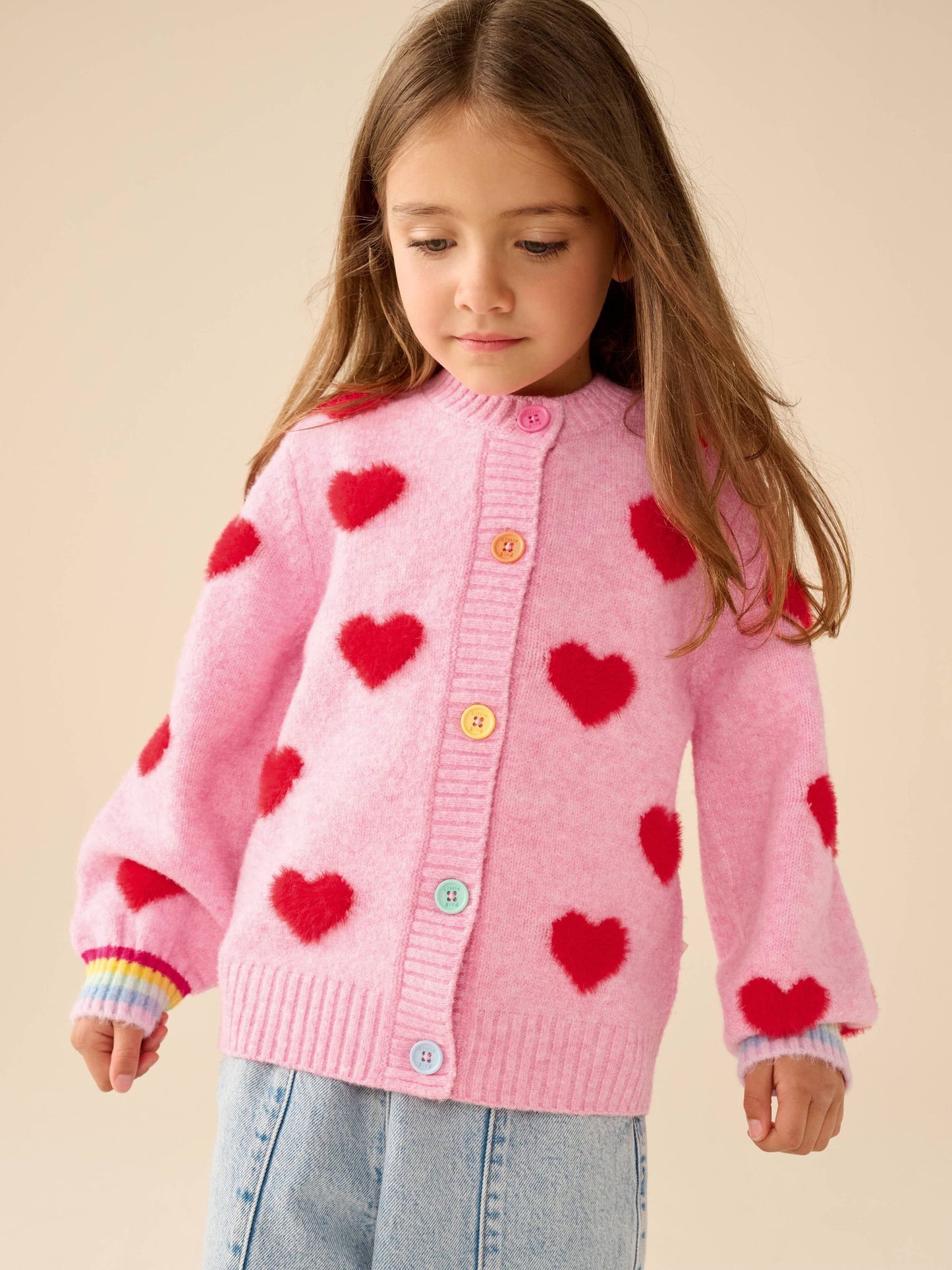 Dsiney Kidz - Little Bird by Jools Oliver Pink & Red Fluffy Heart Cardigan image 4