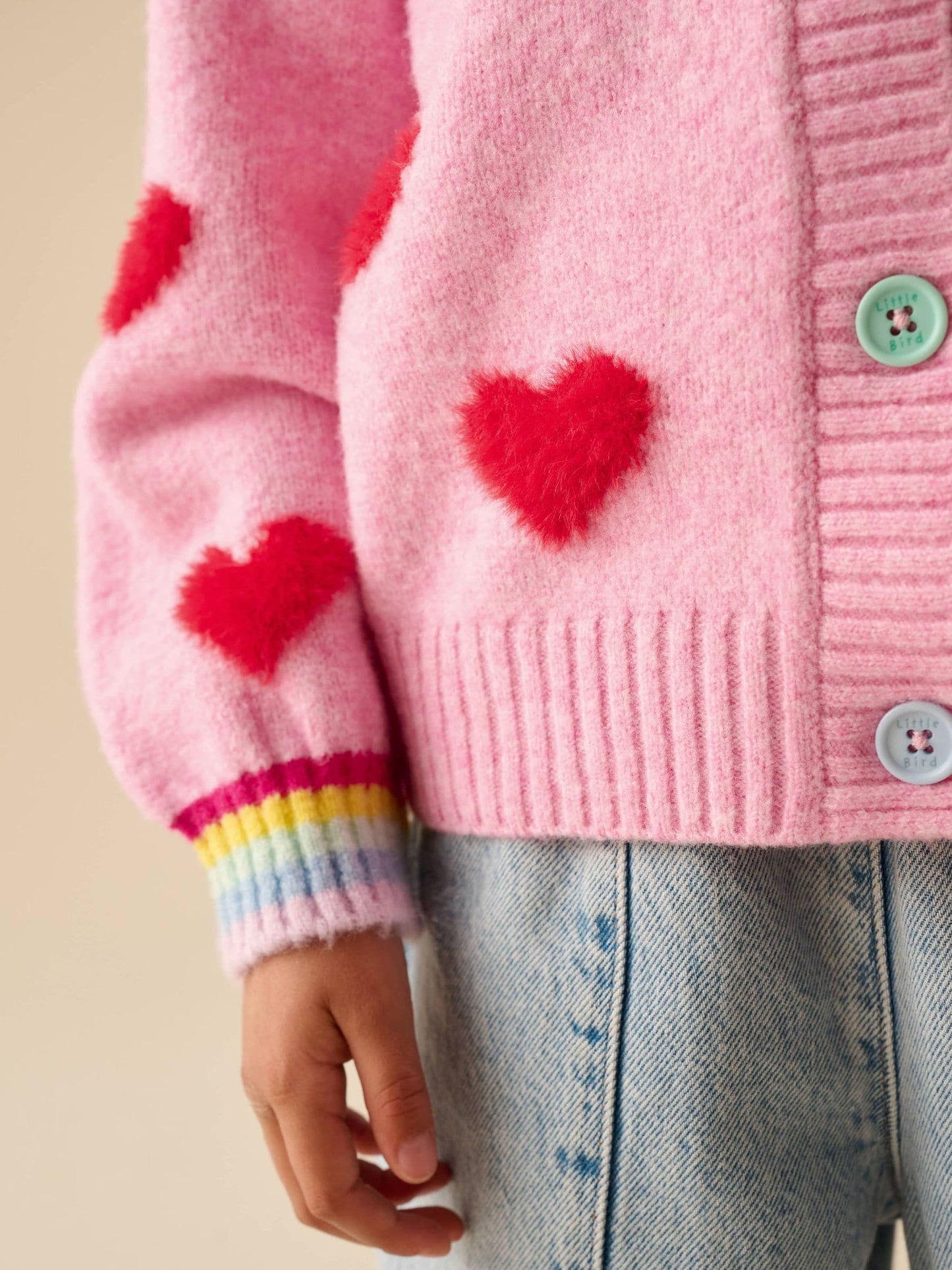 Dsiney Kidz - Little Bird by Jools Oliver Pink & Red Fluffy Heart Cardigan image 5