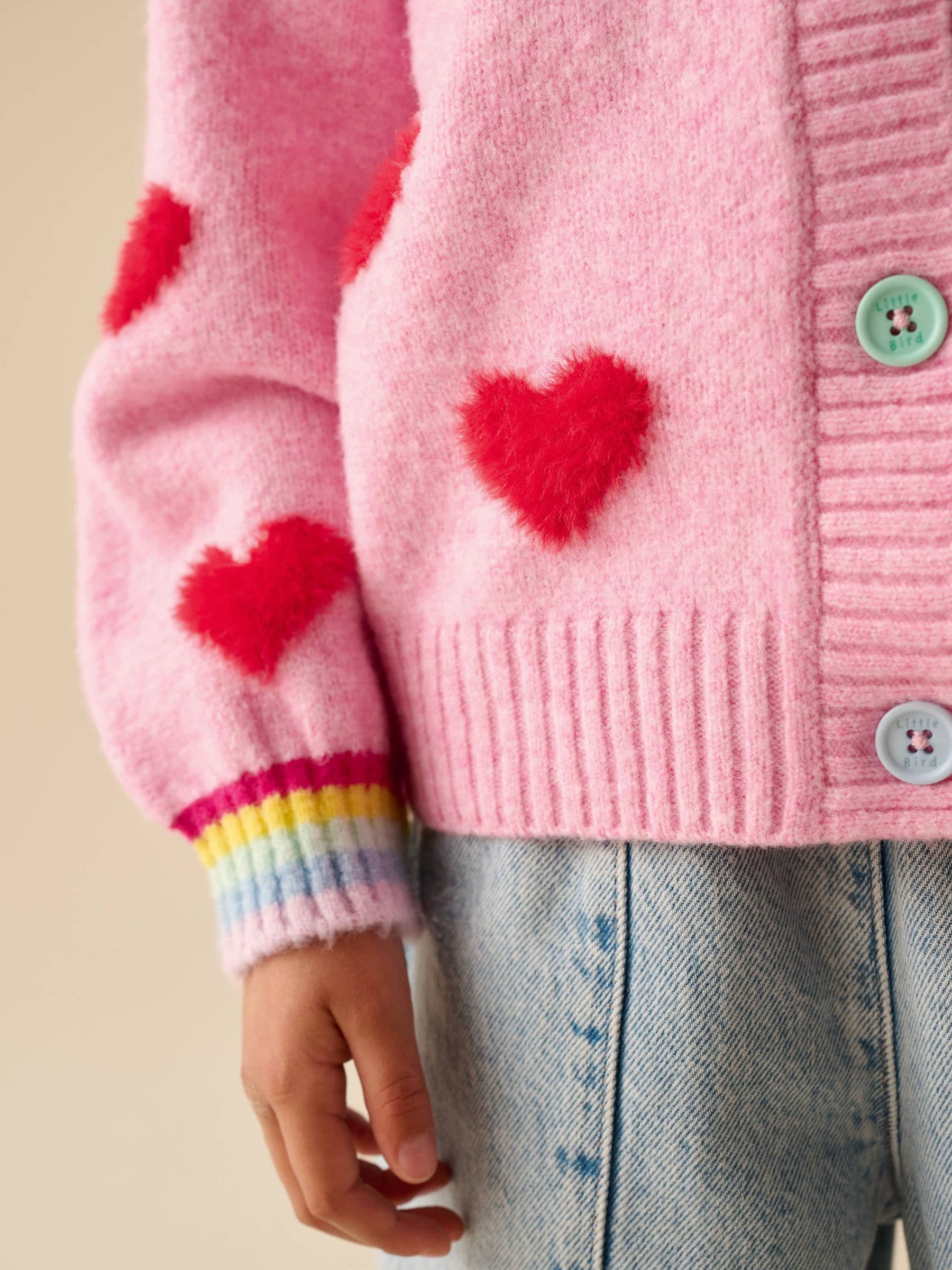 Dsiney Kidz - Little Bird by Jools Oliver Pink & Red Fluffy Heart Cardigan image 5