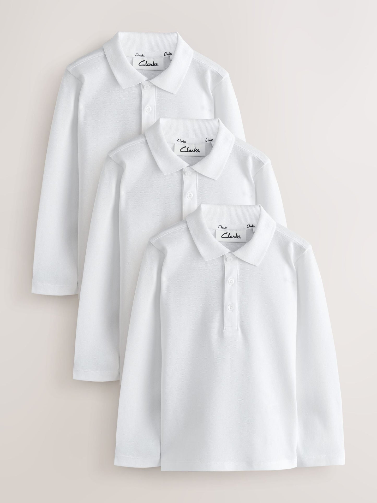Dsiney Kidz - White Clarks Long Sleeve School Polo Shirts 3 Pack image 1