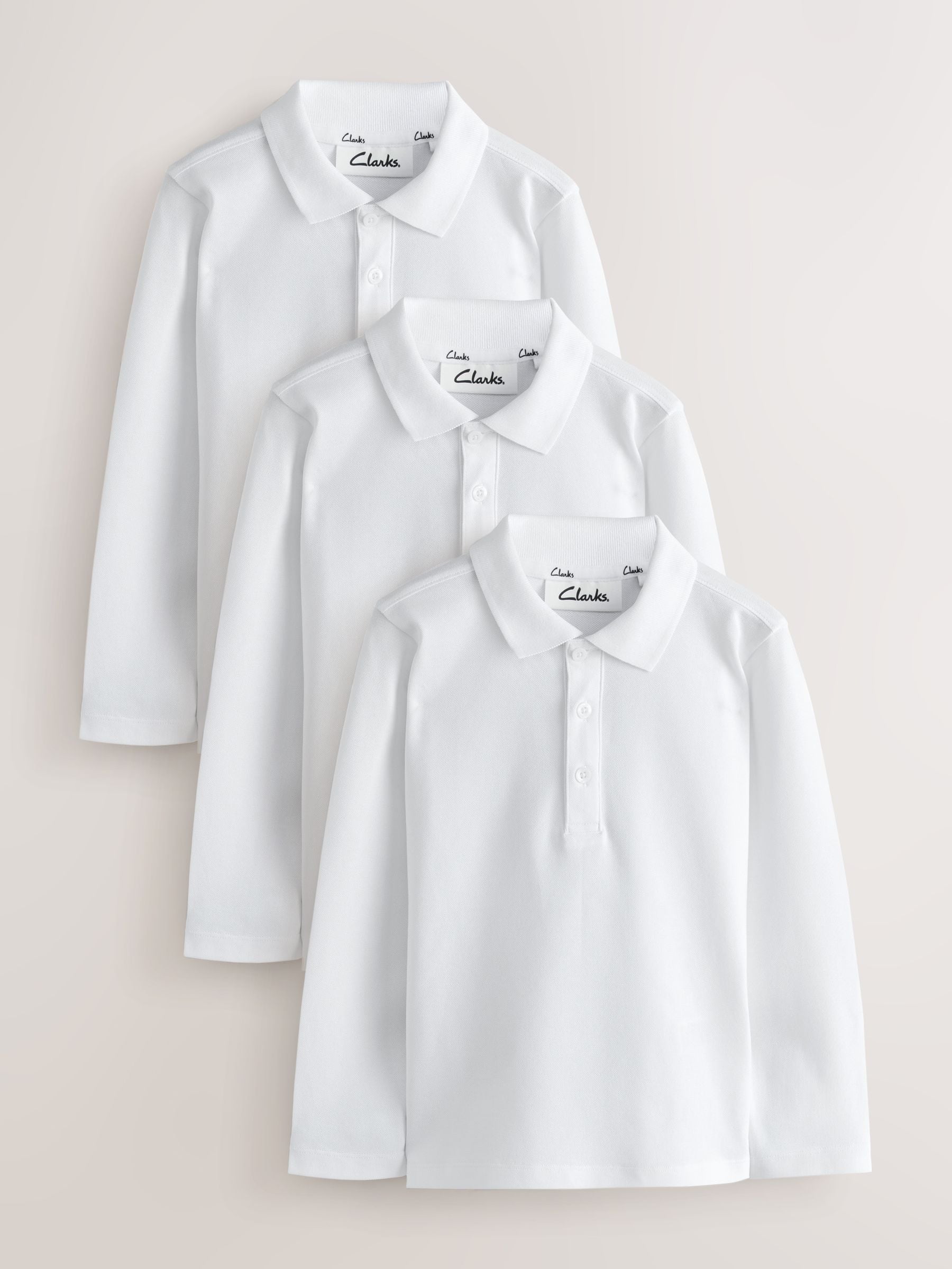 Dsiney Kidz - White Clarks Long Sleeve School Polo Shirts 3 Pack image 1
