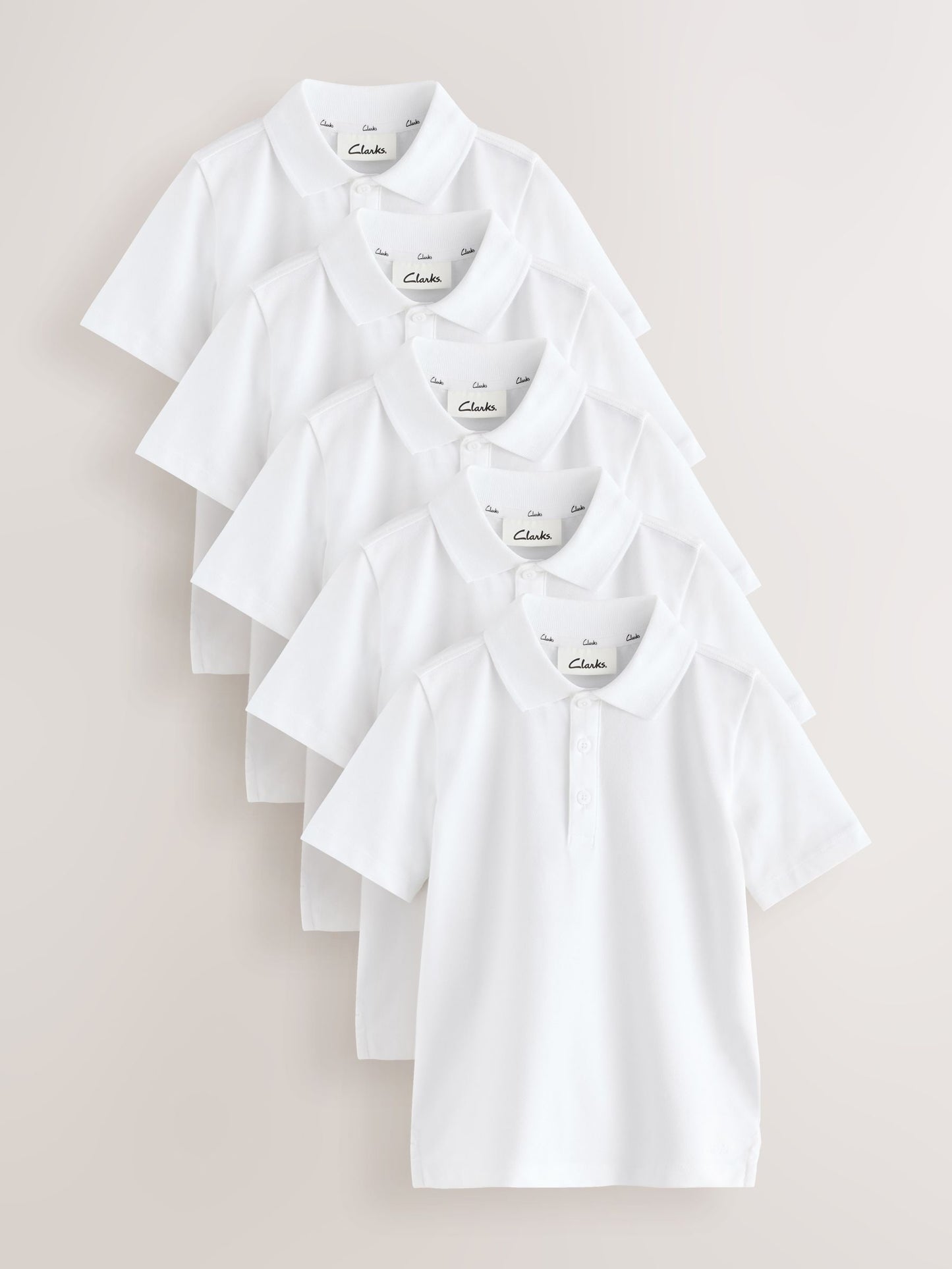 Dsiney Kidz - Clarks White Short Sleeve School Polo Shirts 5 Pack image 1