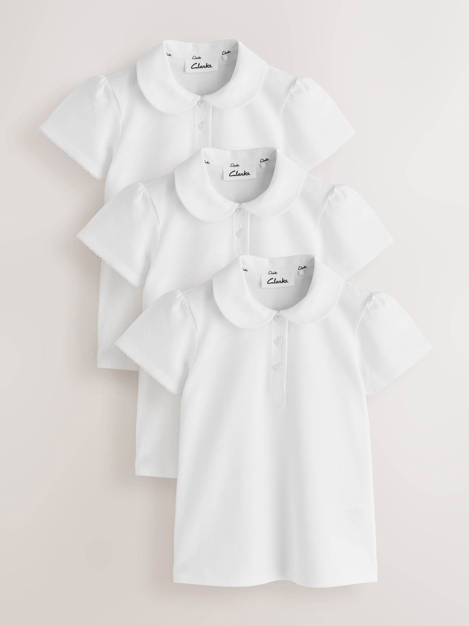 Dsiney Kidz - Clarks White Short Sleeve School Polo Shirts 3 Pack image 1