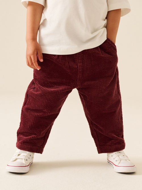 Dsiney Kidz - Burgundy Red Barrel Leg Textured Corduroy Pull On Trousers (3mths-7yrs) image 1
