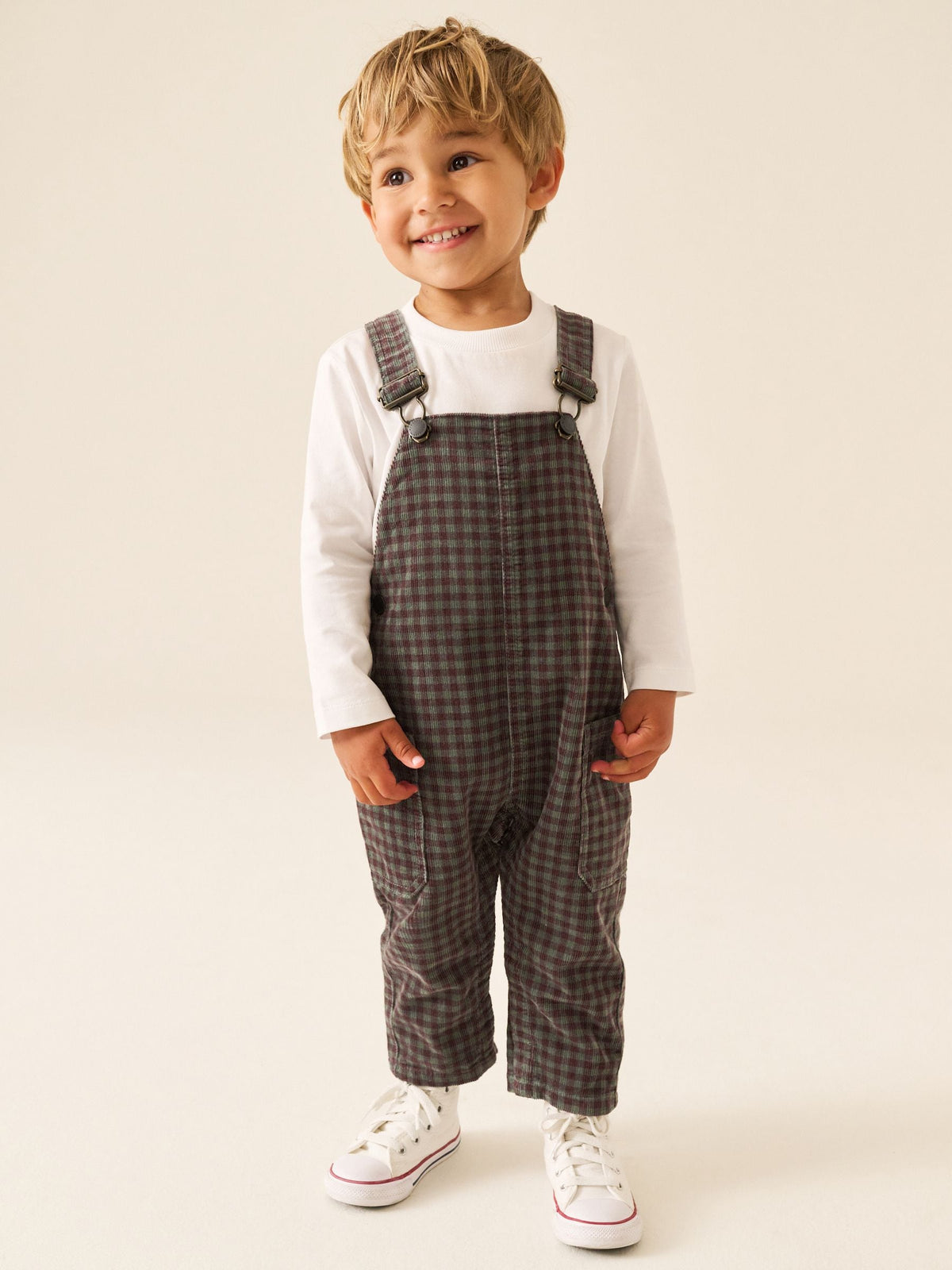 Red/Green Gingham Regular Fit Corduroy Dungarees (3mths-7yrs) - image 1