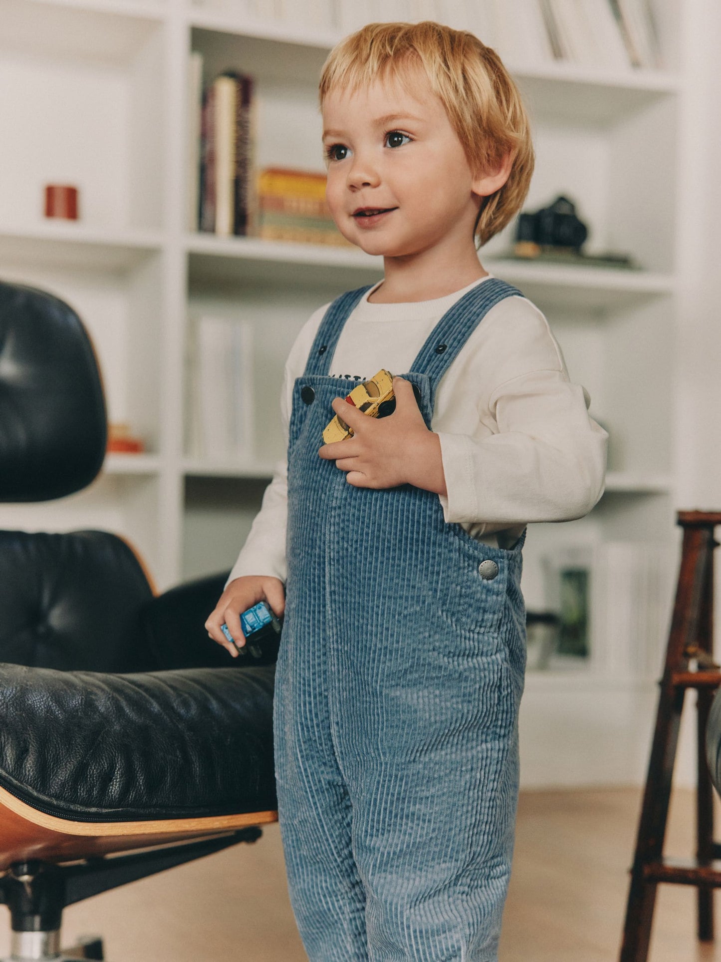 Mid Blue Regular Fit Textured Corduroy Dungarees (3mths-7yrs) image 1