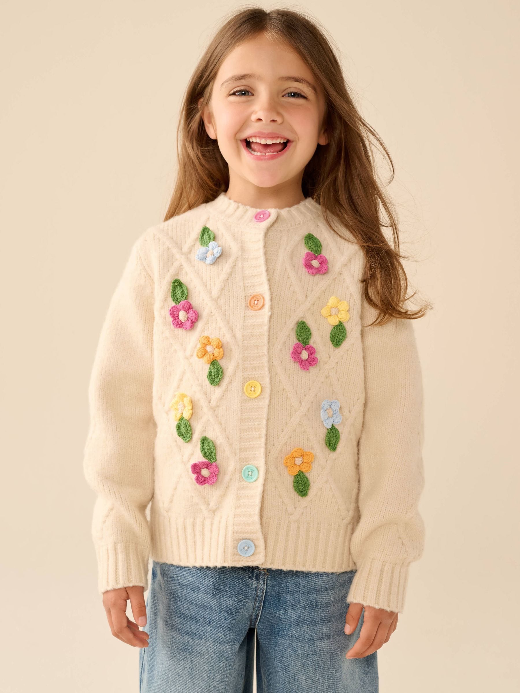 Dsiney Kidz - Little Bird by Jools Oliver Cream & Rainbow Floral Cable Cardigan image 1