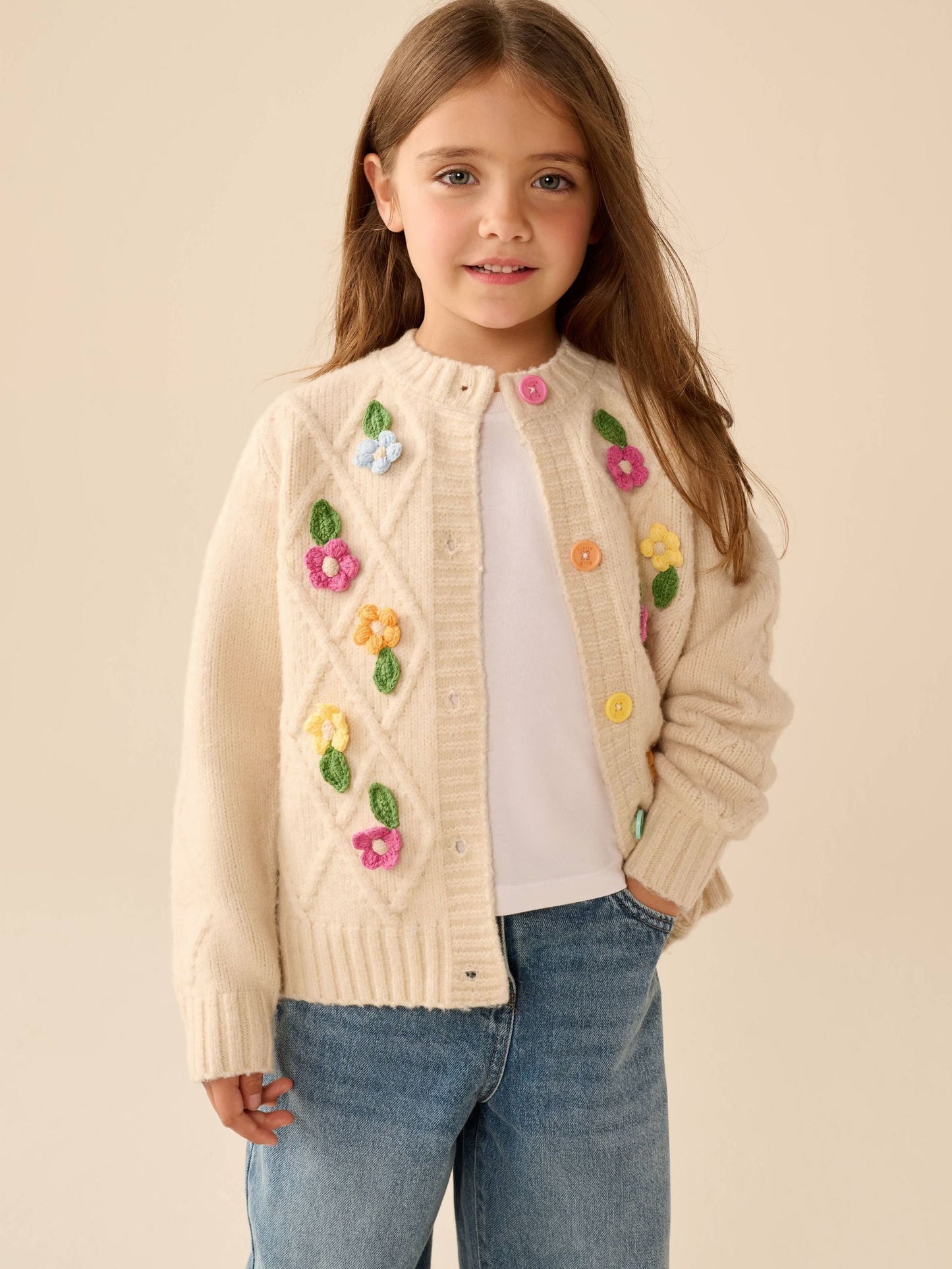 Dsiney Kidz - Little Bird by Jools Oliver Cream & Rainbow Floral Cable Cardigan image 3