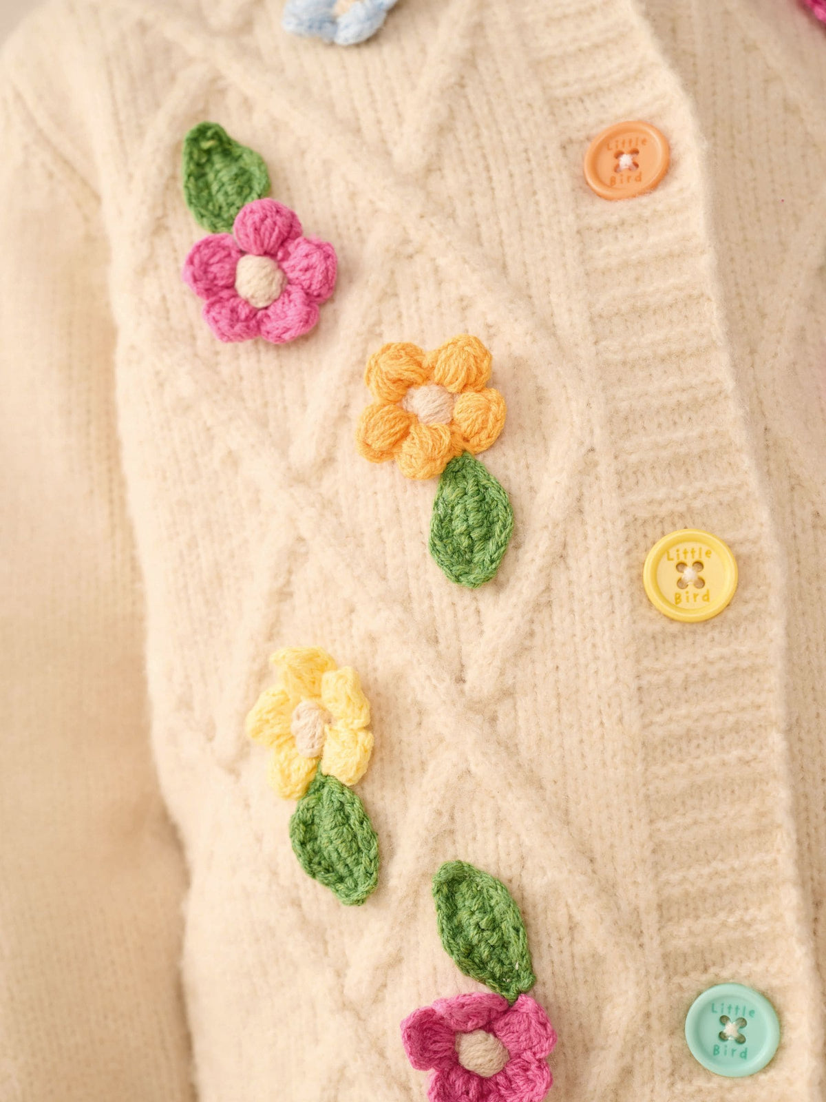 Dsiney Kidz - Little Bird by Jools Oliver Cream & Rainbow Floral Cable Cardigan image 7