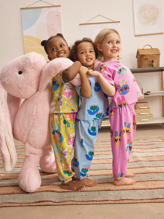 Dsiney Kidz - Pink/Blue Cat/Floral Jogger Pyjamas 3 Pack (9mths-12yrs) image 2
