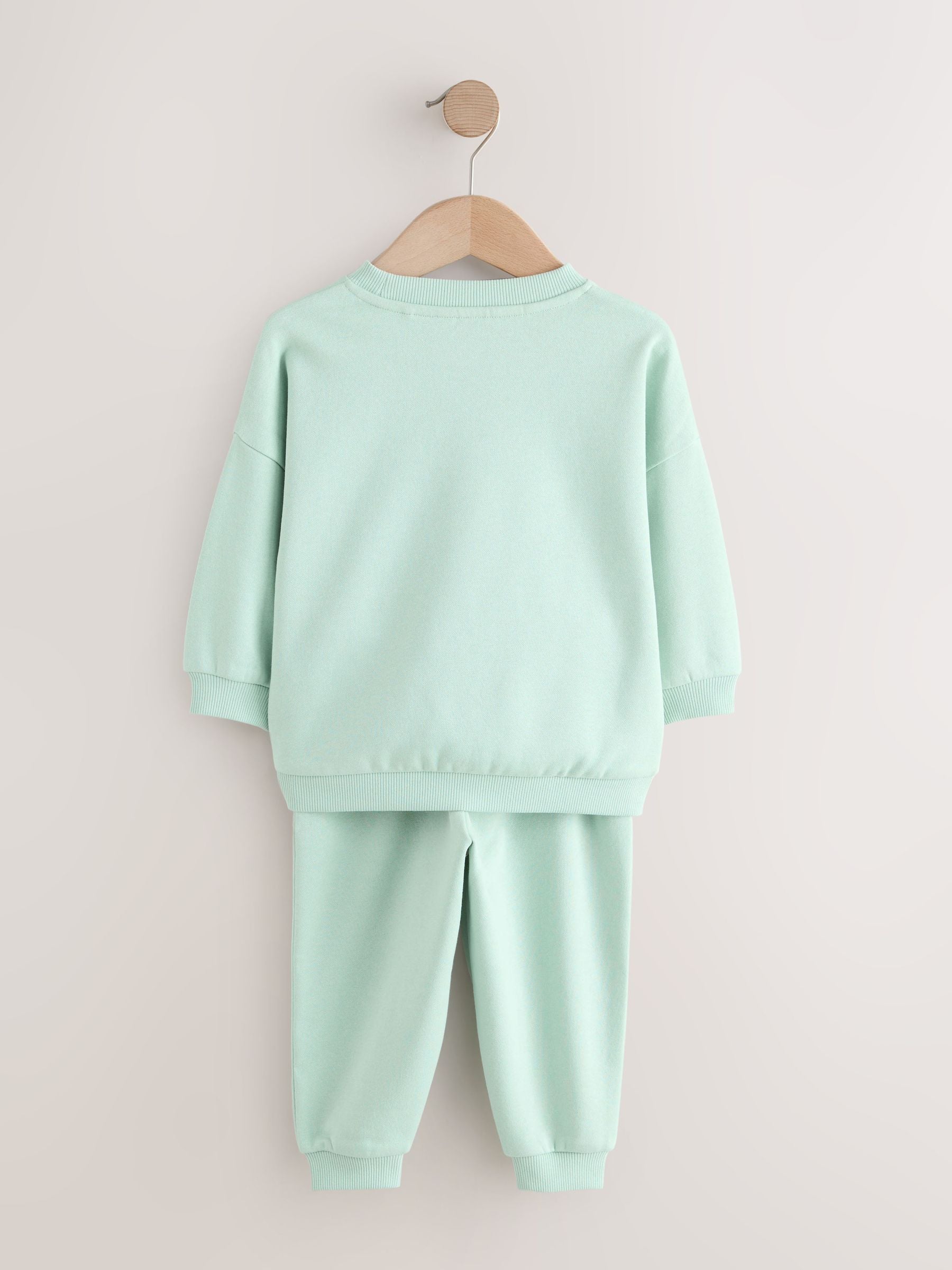 Sage Green Single Printed Crew Neck Sweat Top & Joggers Set (3mths-7yrs) image 3