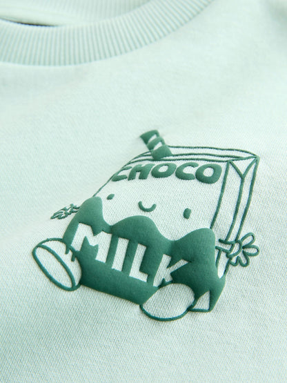 Sage Green Single Printed Crew Neck Sweat Top & Joggers Set (3mths-7yrs) image 4