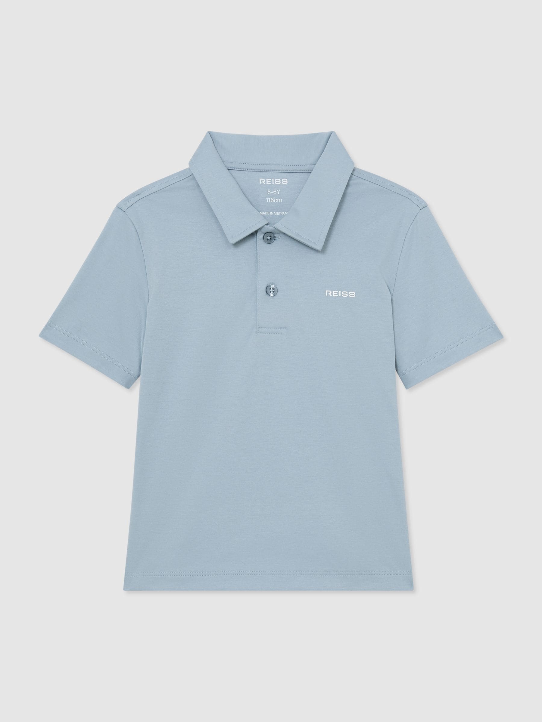 Dsiney Kidz - Reiss Soft Blue Tello 3-9 yrs Airwater-Cotton Logo Polo Shirt image 2